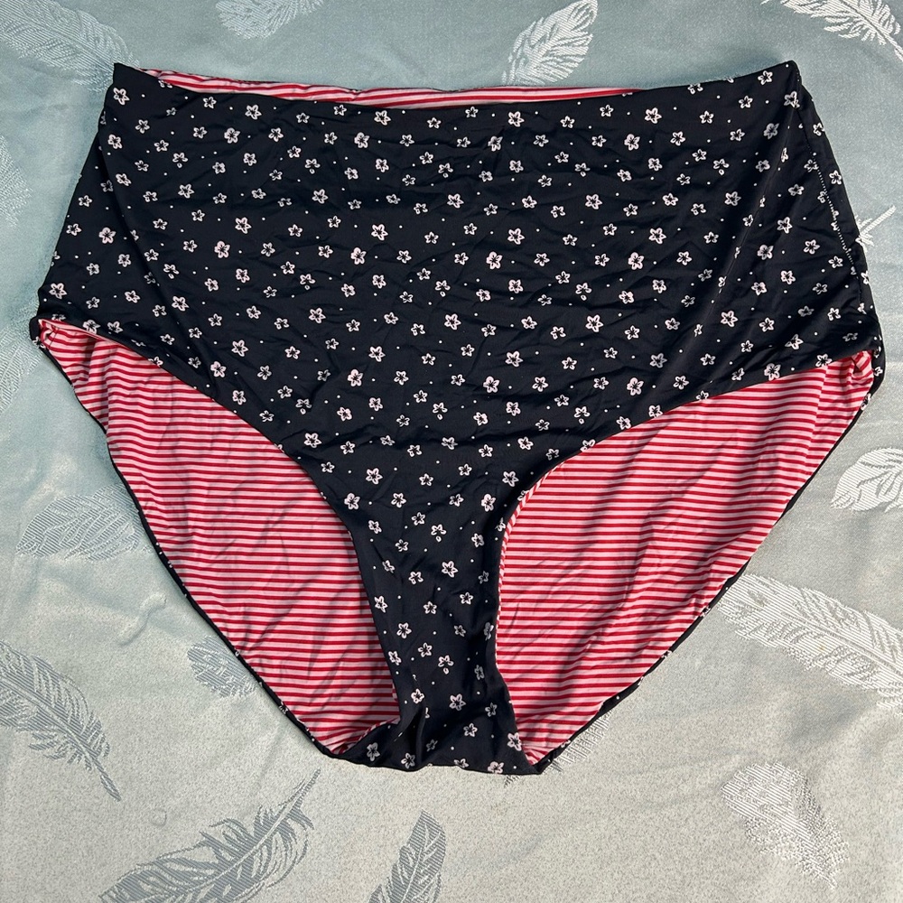 La Vie En Rose Reversible Black & White & Red Bikini Bottom